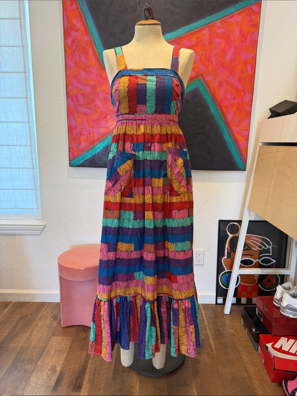 FARM Rio Vibrant Multi-Striped Sleeveless Maxi Dress